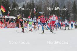 18.01.2015, Ruhpolding, Germany (GER): Martin Fourcade (FRA), Anton Shipulin (RUS), Emil Hegle Svendsen (NOR) - IBU world cup biathlon, mass men, Ruhpolding (GER). www.nordicfocus.com. © Manzoni/NordicFocus. Every downloaded picture is fee-liable.