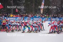 18.01.2015, Ruhpolding, Germany (GER): Martin Fourcade (FRA), Anton Shipulin (RUS), Borut Nunar (SLO) IBU race director, Emil Hegle Svendsen (NOR) prepare for the start - IBU world cup biathlon, mass men, Ruhpolding (GER). www.nordicfocus.com. © Manzoni/NordicFocus. Every downloaded picture is fee-liable.