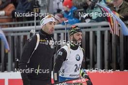 18.01.2015, Ruhpolding, Germany (GER): Martin Fourcade (FRA), Simon Fourcade (FRA) - IBU world cup biathlon, mass men, Ruhpolding (GER). www.nordicfocus.com. © Manzoni/NordicFocus. Every downloaded picture is fee-liable.