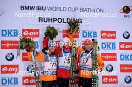 17.01.2015, Ruhpolding, Germany (GER): Simon Schempp (GER), Johannes Thingnes Boe (NOR), Arnd Peiffer (GER) - IBU world cup biathlon, sprint men, Ruhpolding (GER). www.nordicfocus.com. © Tumasov/NordicFocus. Every downloaded picture is fee-liable.
