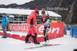 16.01.2015, Ruhpolding, Germany (GER): Marie Dorin (FRA), Sylvain Fanjas-Claret (FRA), Race Service Rossignol - IBU world cup biathlon, sprint women, Ruhpolding (GER). www.nordicfocus.com. © Manzoni/NordicFocus. Every downloaded picture is fee-liable.
