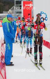 16.01.2015, Ruhpolding, Germany (GER): Event Feature: Athletes like Darya Domracheva (BLR) wait for the start - IBU world cup biathlon, sprint women, Ruhpolding (GER). www.nordicfocus.com. © Manzoni/NordicFocus. Every downloaded picture is fee-liable.