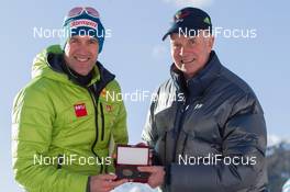 24.01.2015, Antholz, Italy (ITA): Christoph Sumann (AUT), Anders Besseberg (NOR) president of International Biathlon Union - IBU world cup biathlon, pursuit men, Antholz (ITA). www.nordicfocus.com. © Manzoni/NordicFocus. Every downloaded picture is fee-liable.