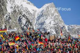 24.01.2015, Antholz, Italy (ITA): Event Feature: Spectators on the grand stand with spectacular view - IBU world cup biathlon, pursuit men, Antholz (ITA). www.nordicfocus.com. © Manzoni/NordicFocus. Every downloaded picture is fee-liable.