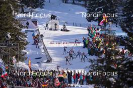 24.01.2015, Antholz, Italy (ITA): Event Feature: undefined athletes climb up the Huber Alm during the womens pursuit - IBU world cup biathlon, pursuit women, Antholz (ITA). www.nordicfocus.com. © Manzoni/NordicFocus. Every downloaded picture is fee-liable.