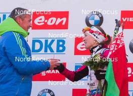 24.01.2015, Antholz, Italy (ITA): Borut Nunar (SLO) IBU race director, Darya Domracheva (BLR) - IBU world cup biathlon, pursuit women, Antholz (ITA). www.nordicfocus.com. © Manzoni/NordicFocus. Every downloaded picture is fee-liable.