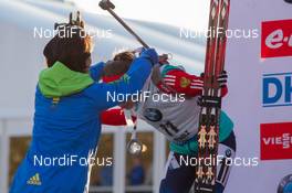 24.01.2015, Antholz, Italy (ITA): Nami Kim (KOR) IBU vice president, Daria Virolaynen (RUS) - IBU world cup biathlon, pursuit women, Antholz (ITA). www.nordicfocus.com. © Manzoni/NordicFocus. Every downloaded picture is fee-liable.
