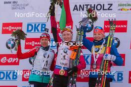 24.01.2015, Antholz, Italy (ITA): Daria Virolaynen (RUS), Darya Domracheva (BLR), Kaisa Maekaeraeinen (FIN) - IBU world cup biathlon, pursuit women, Antholz (ITA). www.nordicfocus.com. © Manzoni/NordicFocus. Every downloaded picture is fee-liable.
