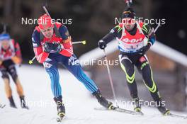 25.01.2015, Antholz, Italy (ITA): Evgeniy Garanichev (RUS), Simon Fourcade (FRA) - IBU world cup biathlon, relay men, Antholz (ITA). www.nordicfocus.com. © Manzoni/NordicFocus. Every downloaded picture is fee-liable.