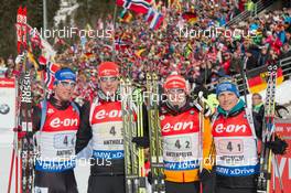 25.01.2015, Antholz, Italy (ITA): Simon Schempp (GER), Arnd Peiffer (GER), Daniel Boehm (GER), Eric Lesser (GER) - IBU world cup biathlon, relay men, Antholz (ITA). www.nordicfocus.com. © Manzoni/NordicFocus. Every downloaded picture is fee-liable.