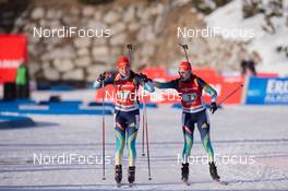 25.01.2015, Antholz, Italy (ITA): Natalya Burdyga (URK), Olga Abramova (UKR) - IBU world cup biathlon, relay women, Antholz (ITA). www.nordicfocus.com. © Manzoni/NordicFocus. Every downloaded picture is fee-liable.
