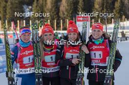 25.01.2015, Antholz, Italy (ITA): Veronika Vitkova (CZE), Gabriela Soukalova (CZE), Jitka Landova (CZE), Eva Puskarcikova (CZE) - IBU world cup biathlon, relay women, Antholz (ITA). www.nordicfocus.com. © Manzoni/NordicFocus. Every downloaded picture is fee-liable.