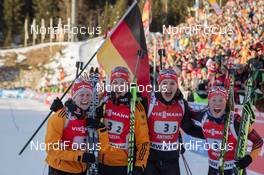 25.01.2015, Antholz, Italy (ITA): Franziska Hildebrand (GER), Franziska Preuss (GER), Luise Kummer (GER), Laura Dahlmeier (GER) - IBU world cup biathlon, relay women, Antholz (ITA). www.nordicfocus.com. © Manzoni/NordicFocus. Every downloaded picture is fee-liable.