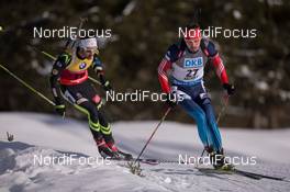 22.01.2015, Antholz, Italy (ITA): Anton Shipulin (RUS), Martin Fourcade (FRA) - IBU world cup biathlon, sprint men, Antholz (ITA). www.nordicfocus.com. © Manzoni/NordicFocus. Every downloaded picture is fee-liable.