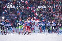 06.02.2015, Nove Mesto, Czech Republic (CZE): Enora Latuilliere (FRA), Anja Erzen (SLO), Marte Olsbu (NOR), Luise Kummer (GER), Ingela Andersson (SWE), Eva Puskarcikova (CZE), Susi Meinen (SUI), Mari Laukkanen (FIN) - IBU world cup biathlon, single mixed relay, Nove Mesto (CZE). www.nordicfocus.com. © Manzoni/NordicFocus. Every downloaded picture is fee-liable.