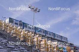 05.02.2015, Nove Mesto, Czech Republic (CZE): Event Feature: Parts of the huge grandstand with the commentary positions - IBU world cup biathlon, training, Nove Mesto (CZE). www.nordicfocus.com. © Manzoni/NordicFocus. Every downloaded picture is fee-liable.