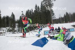 15.02.2015, Oslo, Norway (NOR): Dmitriy Dyuzhev (BLR) - IBU world cup biathlon Holmenkollen, relay men, Oslo (NOR). www.nordicfocus.com. © Manzoni/NordicFocus. Every downloaded picture is fee-liable.