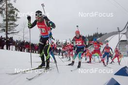 15.02.2015, Oslo, Norway (NOR): Simon Fourcade (FRA) - IBU world cup biathlon Holmenkollen, relay men, Oslo (NOR). www.nordicfocus.com. © Manzoni/NordicFocus. Every downloaded picture is fee-liable.