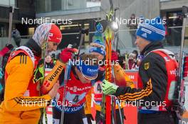 15.02.2015, Oslo, Norway (NOR): Arnd Peiffer (GER), Simon Schempp (GER), Eric Lesser (GER), Andreas Birnbacher  (GER) - IBU world cup biathlon Holmenkollen, relay men, Oslo (NOR). www.nordicfocus.com. © Manzoni/NordicFocus. Every downloaded picture is fee-liable.