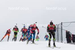 15.02.2015, Oslo, Norway (NOR): Simon Fourcade (FRA), Evgeniy Garanichev (RUS) - IBU world cup biathlon Holmenkollen, relay men, Oslo (NOR). www.nordicfocus.com. © Manzoni/NordicFocus. Every downloaded picture is fee-liable.