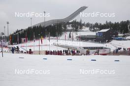 14.02.2015, Oslo, Norway (NOR): Event Feature: View over the Biathlon Stadium with the jumping hill in the back - IBU world cup biathlon Holmenkollen, sprint men, Oslo (NOR). www.nordicfocus.com. © Manzoni/NordicFocus. Every downloaded picture is fee-liable.