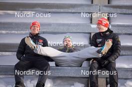 11.02.2015, Oslo, Norway (NOR): Daniel Boehm (GER), Michael Roesch (BEL), Benedikt Doll (GER) - IBU world cup biathlon Holmenkollen, training, Oslo (NOR). www.nordicfocus.com. © Manzoni/NordicFocus. Every downloaded picture is fee-liable.