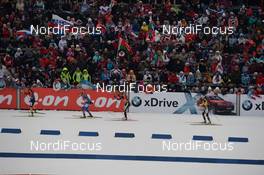22.03.2015, Khanty-Mansiysk, Russia (RUS):  Laura Dahlmeier (GER), Gabriela Soukalova (CZE), Marie Dorin (FRA), Darya Domracheva (BLR), (l-r) - IBU world cup biathlon, mass women, Khanty-Mansiysk (RUS). www.nordicfocus.com. © Tumashov/NordicFocus. Every downloaded picture is fee-liable.