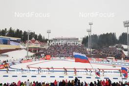 22.03.2015, Khanty-Mansiysk, Russia (RUS):  Event Feature: The field leaves the stadium after the start - IBU world cup biathlon, mass women, Khanty-Mansiysk (RUS). www.nordicfocus.com. © Tumashov/NordicFocus. Every downloaded picture is fee-liable.