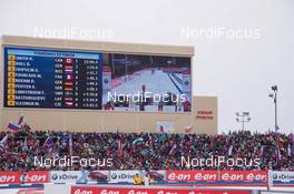 21.03.2015, Khanty-Mansiysk, Russia (RUS): Event Feature: The big screen with fans - IBU world cup biathlon, pursuit men, Khanty-Mansiysk (RUS). www.nordicfocus.com. © Manzoni/NordicFocus. Every downloaded picture is fee-liable.