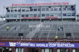 18.03.2015, Khanty-Mansiysk, Russia (RUS): Event Feature: The main grand stand with the comentary positions - IBU world cup biathlon, training, Khanty-Mansiysk (RUS). www.nordicfocus.com. © Manzoni/NordicFocus. Every downloaded picture is fee-liable.