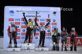 12.03.2015, Kontiolahti, Finland (FIN): Martin FOURCADE (FRA), Emil Hegle SVENDSEN (NOR), Ondrej MORAVEC (CZE), Simon FOURCADE (FRA), Sergey SEMENOV (UKR), Ole Einar BJOERNDALEN (NOR) - IBU world championships biathlon, individual men, Kontiolahti (FIN). www.nordicfocus.com. © Evgeny Tumashov/ NordicFocus. Every downloaded picture is fee-liable.