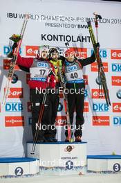 12.03.2015, Kontiolahti, Finland (FIN): Emil Hegle Svendsen (NOR), Martin Fourcade (FRA), Ondrej Moravec (CZE), (l-r) - IBU world championships biathlon, individual men, Kontiolahti (FIN). www.nordicfocus.com. © NordicFocus. Every downloaded picture is fee-liable.