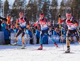 15.03.2015, Kontiolahti, Finland (FIN): Franziska Preuss (GER), Daria Virolaynen (RUS), Franziska Hildebrand (GER), (l-r) - IBU world championships biathlon, mass women, Kontiolahti (FIN). www.nordicfocus.com. © NordicFocus. Every downloaded picture is fee-liable.