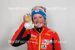 07.03.2015, Kontiolahti, Finland (FIN): Marie Dorin (FRA) - IBU world championships biathlon, medals, Kontiolahti (FIN). www.nordicfocus.com. © NordicFocus. Every downloaded picture is fee-liable.