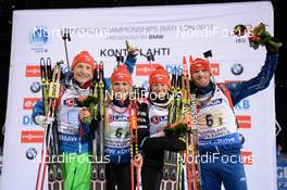 05.03.2015, Kontiolahti, Finland (FIN): (l-r), Ondrej Moravec (CZE), Veronika Vitkova (CZE), Gabriela Soukalova (CZE), Michal Slesingr (CZE) - IBU world championships biathlon, relay mixed, Kontiolahti (FIN). www.nordicfocus.com. © Evgeny Tumashov/ NordicFocus. Every downloaded picture is fee-liable.