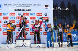08.03.2015, Kontiolahti, Finland (FIN): Marie DORIN HABERT (FRA), Laura DAHLMEIER(GER), Weronika NOWAKOWSKA-ZIEMNIAK (POL), Ekaterina SHUMILOVA (RUS), Franziska HILDEBRAND(GER), - IBU world championships biathlon, pursuit women, Kontiolahti (FIN). www.nordicfocus.com. © Evgeny Tumashov/ NordicFocus. Every downloaded picture is fee-liable.