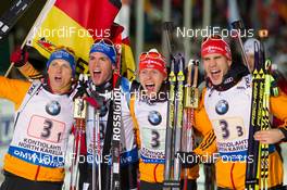 14.03.2015, Kontiolahti, Finland (FIN): Eric Lesser (GER), Simon Schempp (GER), Daniel Boehm (GER), Arnd Peiffer (GER), (l-r) - IBU world championships biathlon, relay men, Kontiolahti (FIN). www.nordicfocus.com. © NordicFocus. Every downloaded picture is fee-liable.