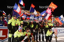 13.03.2015, Kontiolahti, Finland (FIN): Anais BESCOND (FRA), Enora LATUILLIERE (FRA), Justine BRAISAZ (FRA) , Marie DORIN HABERT (FRA),- IBU world championships biathlon, relay women, Kontiolahti (FIN). www.nordicfocus.com. © Evgeny Tumashov/ NordicFocus. Every downloaded picture is fee-liable.