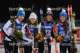13.03.2015, Kontiolahti, Finland (FIN): Lisa VITTOZZI (ITA), Karin OBERHOFER (ITA), Nicole GONTIER (ITA), Dorothea WIERER (ITA),  - IBU world championships biathlon, relay women, Kontiolahti (FIN). www.nordicfocus.com. © Evgeny Tumashov/ NordicFocus. Every downloaded picture is fee-liable.