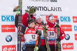 07.03.2015, Kontiolahti, Finland (FIN):  Nathan Smith (CAN), Johannes Thingnes Boe (NOR), Tarjei Boe (NOR), (l-r) - IBU world championships biathlon, sprint men, Kontiolahti (FIN). www.nordicfocus.com. © NordicFocus. Every downloaded picture is fee-liable.