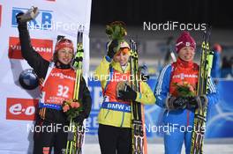 07.03.2015, Kontiolahti, Finland (FIN): DAHLMEIER Laura (GER), GUZIK Krystyna (POL), SHUMILOVA Ekaterina(RUS)- IBU world championships biathlon, sprint women, Kontiolahti (FIN). www.nordicfocus.com. ©Evgeny Tumashov/ NordicFocus. Every downloaded picture is fee-liable.
