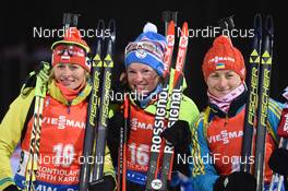 07.03.2015, Kontiolahti, Finland (FIN):DORIN HABERT Marie (FRA), NOWAKOWSKA-ZIEMNIAK Weronika (POL), 	SEMERENKO Valj (UKR),  - IBU world championships biathlon, sprint women, Kontiolahti (FIN). www.nordicfocus.com. ©Evgeny Tumashov/ NordicFocus. Every downloaded picture is fee-liable.