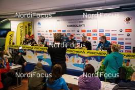 06.03.2015, Kontiolahti, Finland (FIN): Franziska Preuss (GER), Veronika Vitkova (CZE), Darya Domracheva (BLR), Kaisa Maekaeraeinen (FIN), Jakov Fak (SLO), Simon Eder (AUT), Johannes Thingnes Boe (NOR), (l-r) - IBU world championships biathlon, training, Kontiolahti (FIN). www.nordicfocus.com. © NordicFocus. Every downloaded picture is fee-liable.