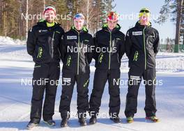 14.03.2015, Kontiolahti, Finland (FIN): Team Belgium with Michael Roesch (BEL), Thierry Langer (BEL), Tom Lahaye_Goffart (BEL), Thorsten Langer (BEL) - IBU world championships biathlon, training, Kontiolahti (FIN). www.nordicfocus.com. © NordicFocus. Every downloaded picture is fee-liable.