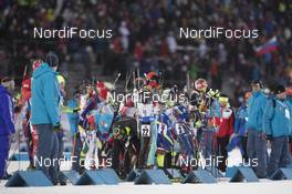 29.11.2015, Oestersund, Sweden (SWE): Event Feature: Athletes waiting for the hand over  - IBU world cup biathlon, single mixed relay, Oestersund (SWE). www.nordicfocus.com. © Manzoni/NordicFocus. Every downloaded picture is fee-liable.