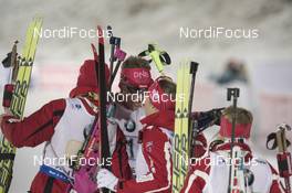 29.11.2015, Oestersund, Sweden (SWE): Tarjei Boe (NOR), Johannes Thingnes Boe (NOR), Fanny Horn Birkeland (NOR), Tiril Eckhoff (NOR) - IBU world cup biathlon, relay mixed, Oestersund (SWE). www.nordicfocus.com. © Manzoni/NordicFocus. Every downloaded picture is fee-liable.