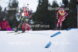 06.12.2015, Oestersund, Sweden (SWE): Arnd Peiffer (GER), Ole Einar Bjoerndalen (NOR), (l-r) -  IBU world cup biathlon, pursuit men, Oestersund (SWE). www.nordicfocus.com. © Manzoni/NordicFocus. Every downloaded picture is fee-liable.