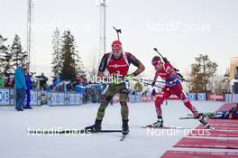 06.12.2015, Oestersund, Sweden (SWE): Arnd Peiffer (GER), Emil Hegle Svendsen (NOR), (l-r) -  IBU world cup biathlon, pursuit men, Oestersund (SWE). www.nordicfocus.com. © Manzoni/NordicFocus. Every downloaded picture is fee-liable.