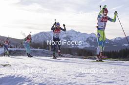 12.12.2015, Hochfilzen, Austria (AUT): Jakov Fak (SLO), Lukas Hofer (ITA), (l-r) -  IBU world cup biathlon, pursuit men, Hochfilzen (AUT). www.nordicfocus.com. © Manzoni/NordicFocus. Every downloaded picture is fee-liable.