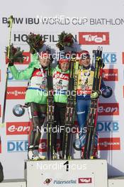 12.12.2015, Hochfilzen, Austria (AUT): Maren Hammerschmidt (GER), Laura Dahlmeier (GER), Gabriela Soukalova (CZE), (l-r) -  IBU world cup biathlon, pursuit women, Hochfilzen (AUT). www.nordicfocus.com. © Manzoni/NordicFocus. Every downloaded picture is fee-liable.